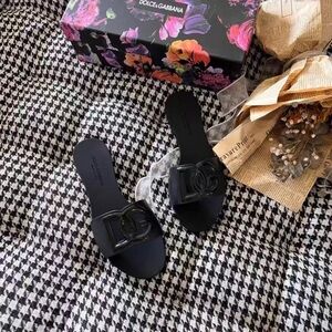 D&G Black Logo Slide Sandals